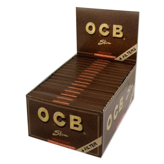 OCB KingSize Slim Virgin Unbleached Zigarettenpapier mit Tips, 32 x 32 Stück