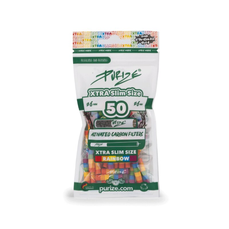 PURIZE ActiveFilter 6mm Rainbow Aktivkohle-Drehfilter 50 Stück