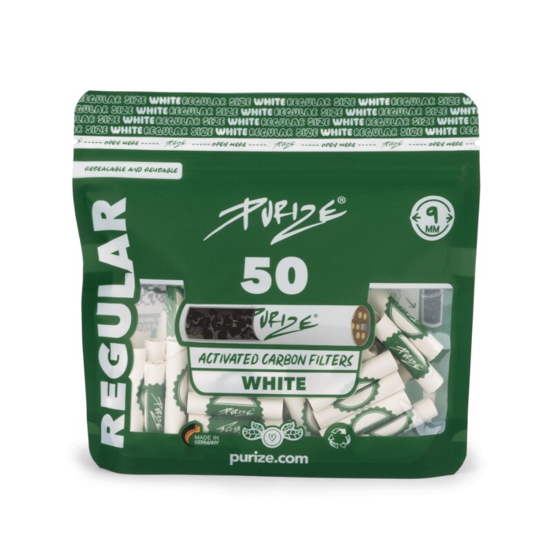 Purize ActiveFilter 9mm White, PURIZE Aktivkohlefilter, 50 Stück