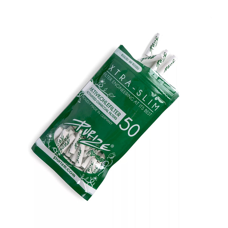 Purize Xtra Slim Aktivkohlefilter 50Stk. - Weiss – 9 mm, Aktivkohlefilter 50 Stück