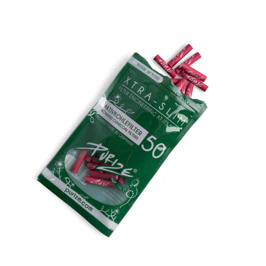Purize Xtra Slim Aktivkohlefilter 50Stk. - Pink – 9 mm, Aktivkohlefilter 50 Stück