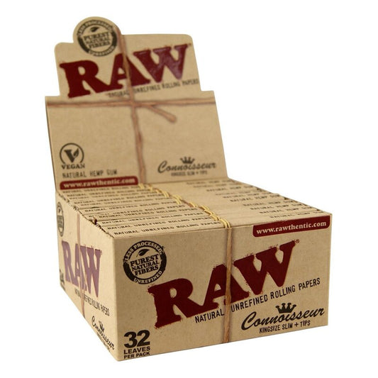 Raw Connoisseur King Size Slim Papier mit Tips, RAW, 24 x 32 Stück