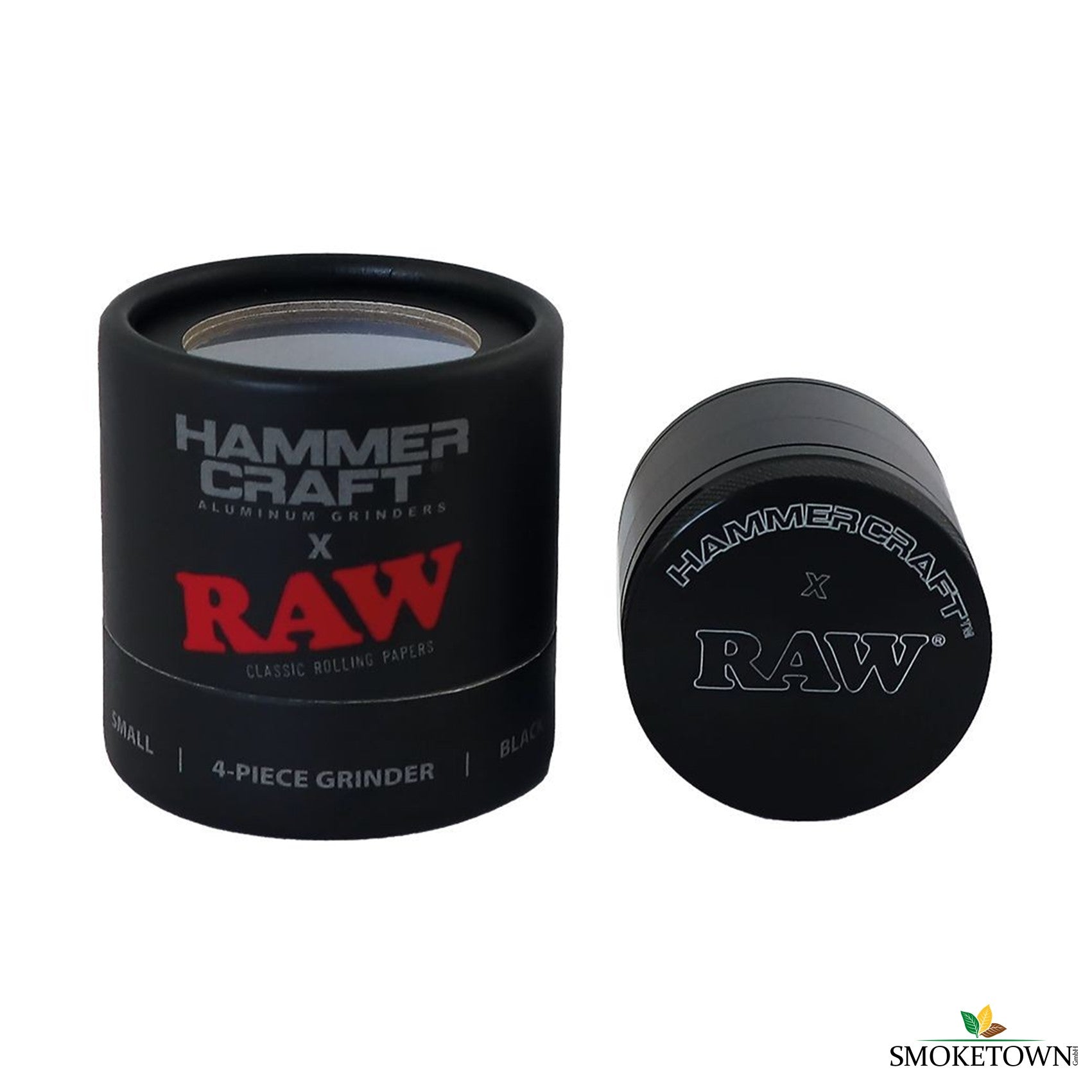 RAW x Hammercraft Grinder Schwarz – 4-teiliger Grinder, Aluminium Grinder