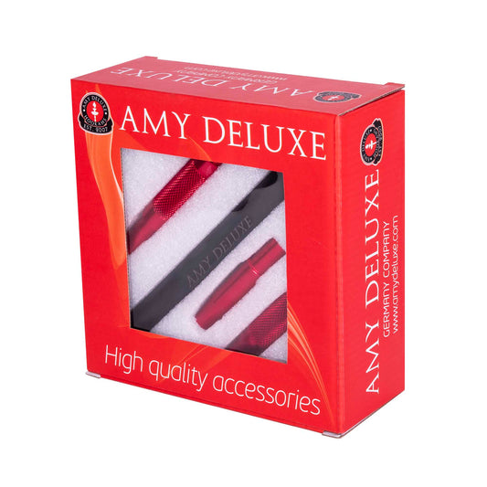 Amy Deluxe Schlauchset Box in Rot mit Aluminium-Mundstück und Silikonschlauch