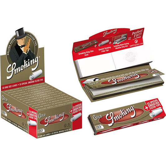Smoking KingSize +Tips Gold, Zigarettenpapier mit Tips 24 x 33
