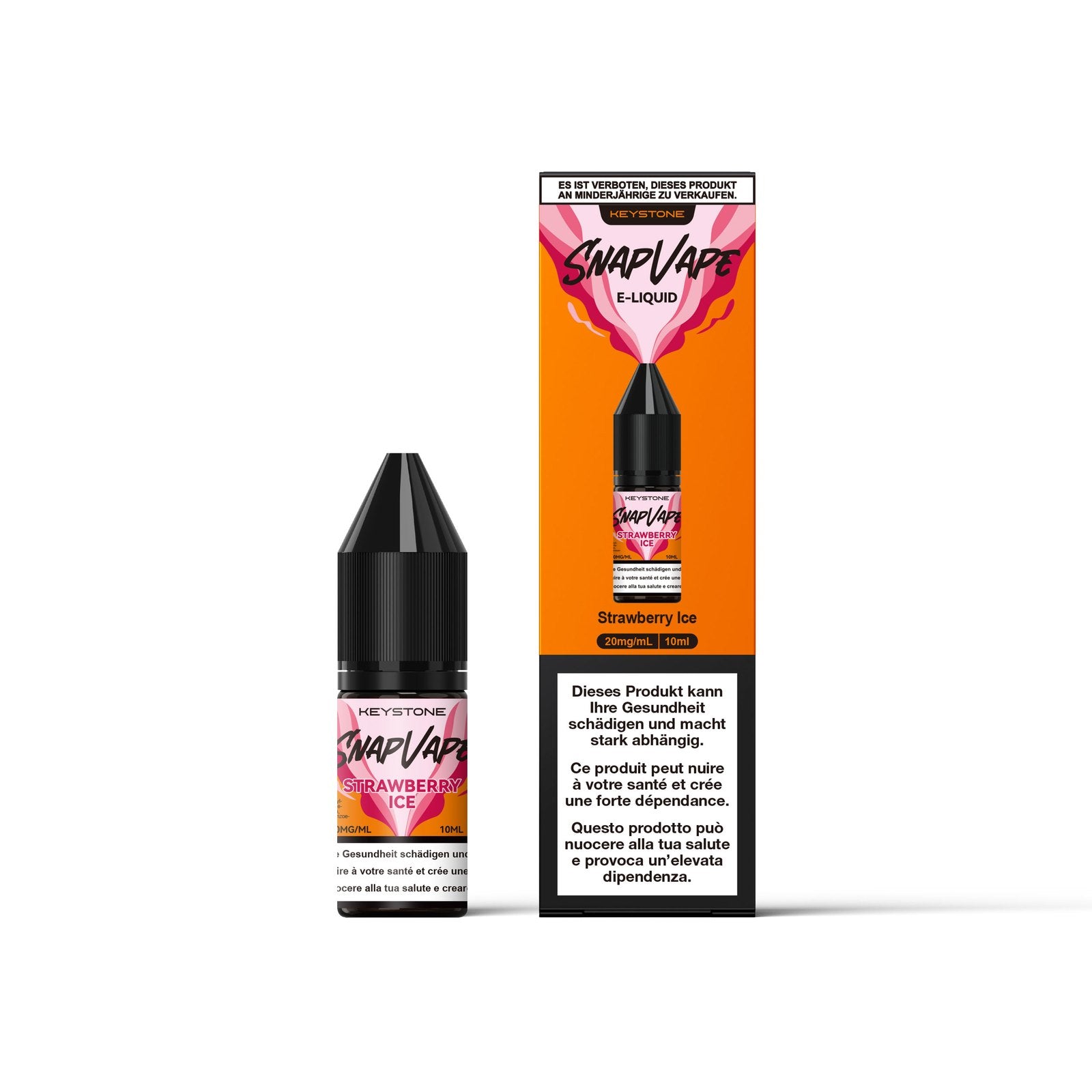 SnapVape E-Liquid Strawberry Ice 10 ml mit 20 mg/ml Nikotin – Flasche und Verpackung