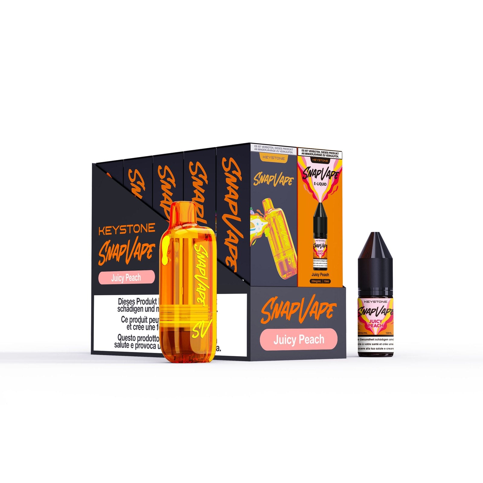 SnapVape Refill-Set Juicy Peach: Cartridge und E-Liquid 10 ml mit Verpackung