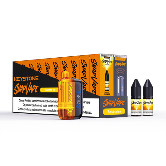 SnapVape Starter-Set Banana Ice: Gerät, Cartridge und zwei E-Liquids 10 ml mit Verpackung