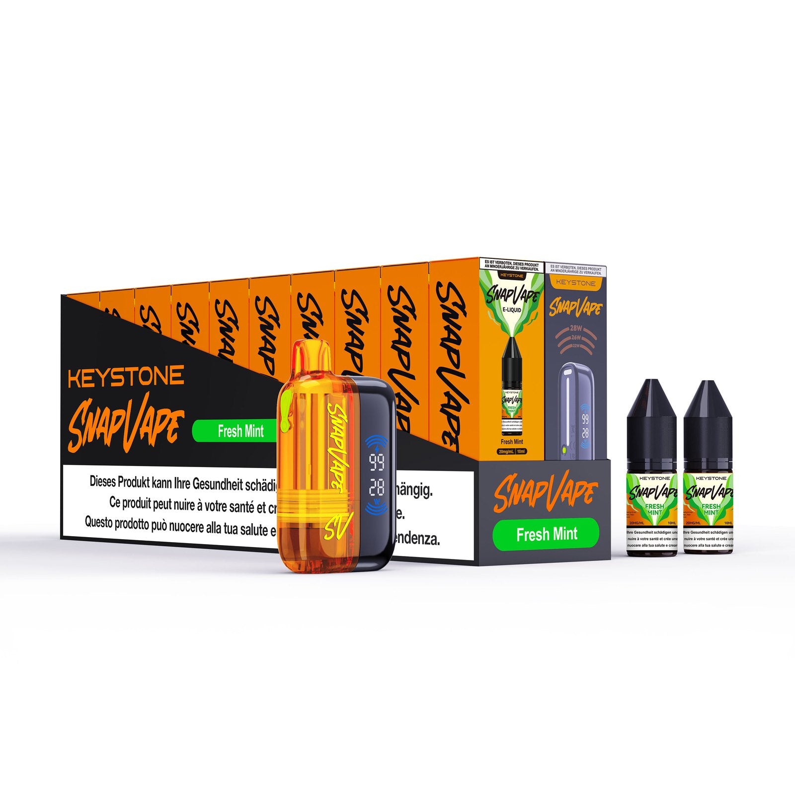 SnapVape Starter-Set Fresh Mint: Gerät, Cartridge und zwei E-Liquids 10 ml mit Verpackung