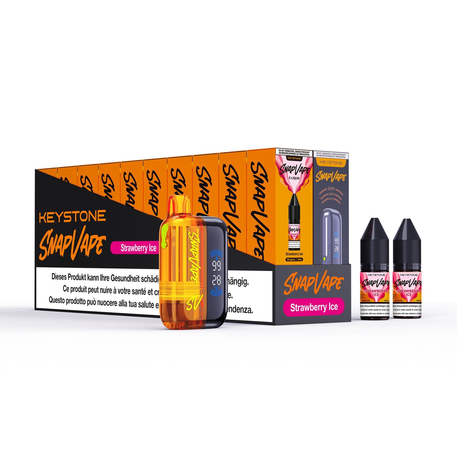 SnapVape Starter-Set Strawberry Ice: Gerät, Cartridge und zwei E-Liquids 10 ml mit Verpackung