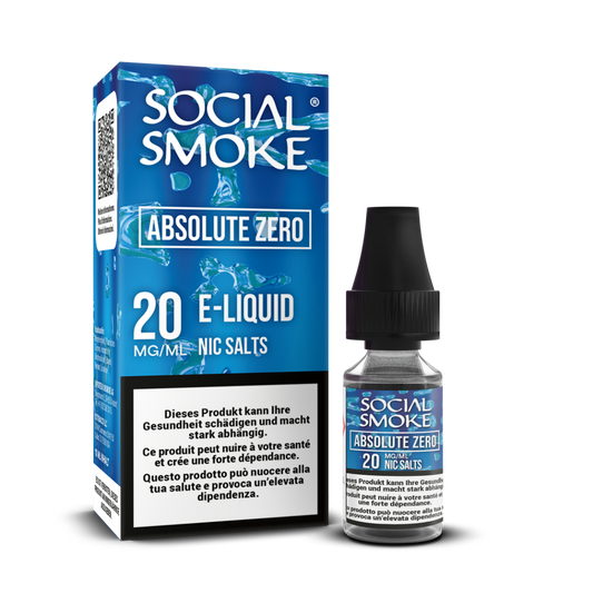 Social Smoke Liquid Absolute Zero 10 ml 20 mg Nikotinsalz – Flasche und Verpackung