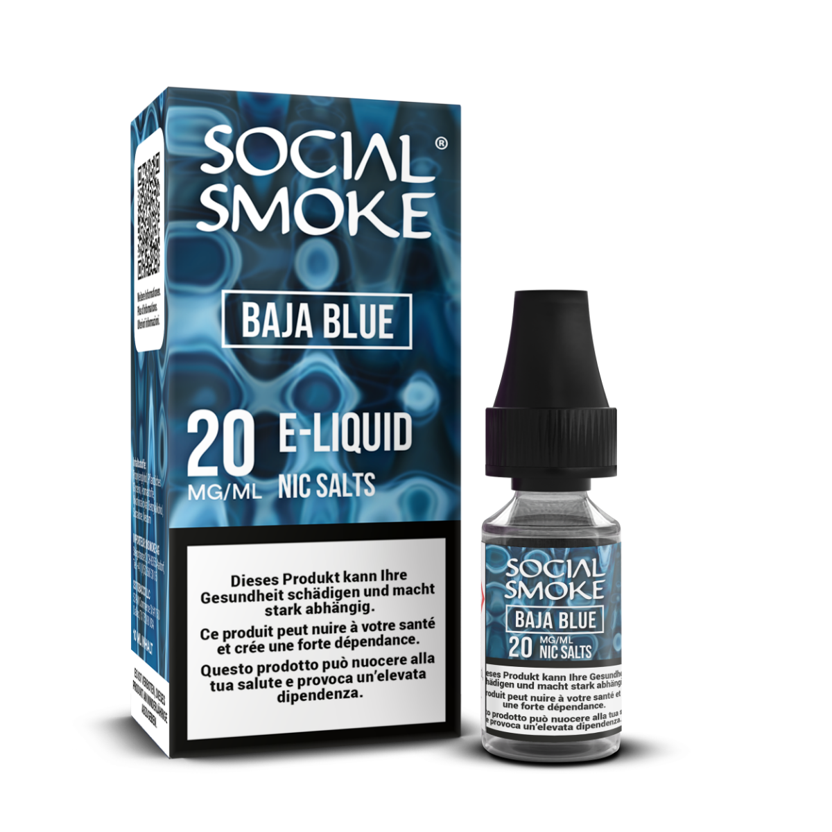 Social Smoke Liquid Baja Blue 10 ml 20 mg Nikotinsalz – Flasche und Verpackung