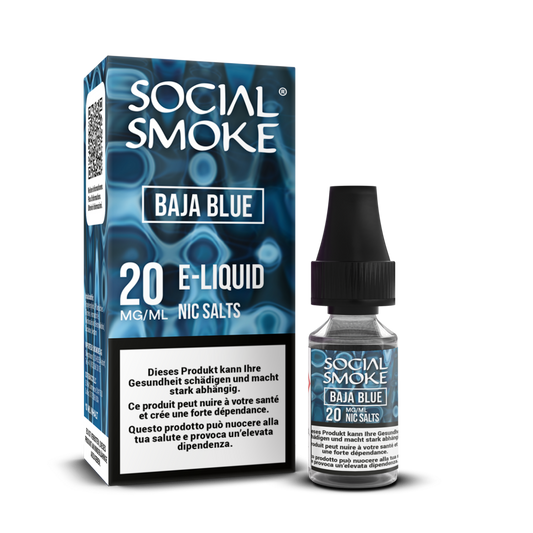 Social Smoke Liquid Baja Blue 10 ml 20 mg Nikotinsalz – Flasche und Verpackung