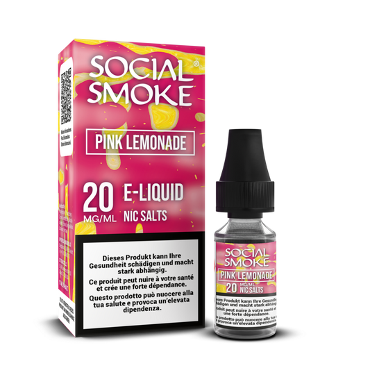Social Smoke Liquid Pink Lemonade 10 ml 20 mg Nikotinsalz – Flasche und Verpackung