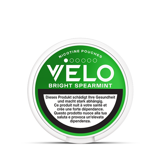 VELO Bright Spearmint Mini 4 mg – 16 Beutel – VELO Dose Vorderansicht