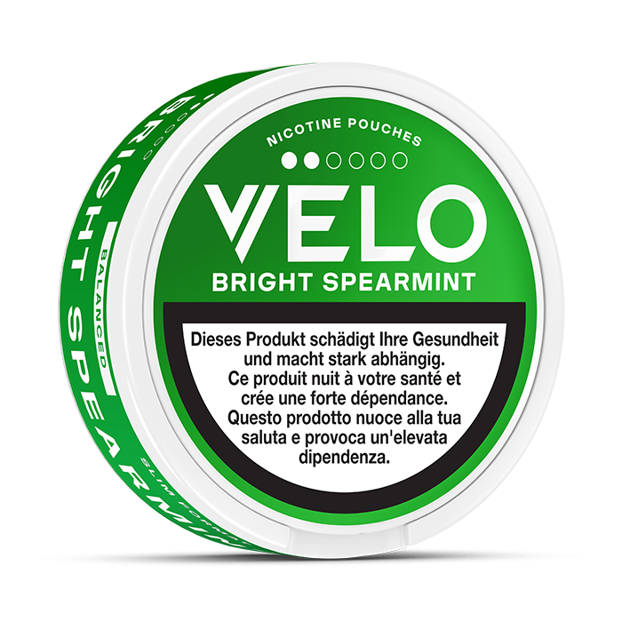 VELO Bright Spearmint 6 mg – 23 Beutel – VELO Dose Seitenansicht