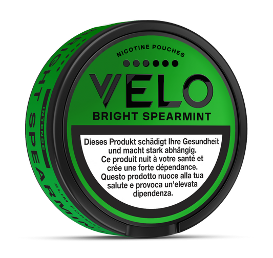 VELO Bright Spearmint 17 mg – 24 Beutel – VELO Dose Seitenansicht