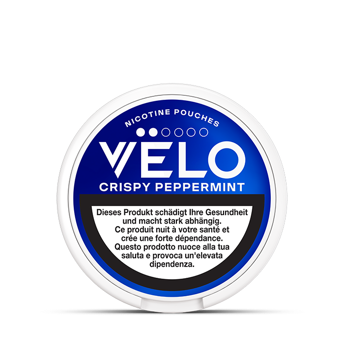 VELO Crispy Peppermint Mini 6 mg – 16 Beutel – VELO Dose Vorderansicht