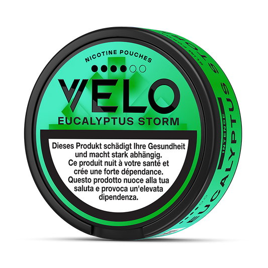 VELO Eucalyptus Storm 10.9 mg – 24 Beutel – VELO Dose Seitenansicht